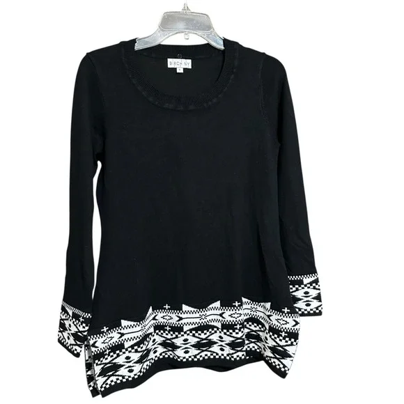 Birch NY Black Geometric Print Long Sleeve Sweater Size S - Picture 1 of 7